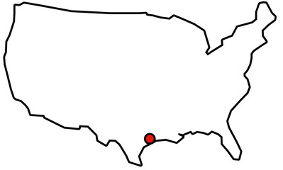 Rote Markierung von Houston auf vereinfachter Karte der USA
