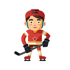 cartoon boy playing hockey in winter costume