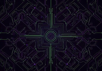 Complex geometric abstraction of circuit board with glowing lines