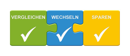 Bunte Puzzle Buttons: Vergleichen, Wechseln, Sparen