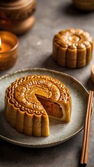 Delicious traditional Mid autumn dessert arrangement moon cake