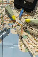 Diabetes and travel, elements symbolizing with map, glucometer during long patient travel