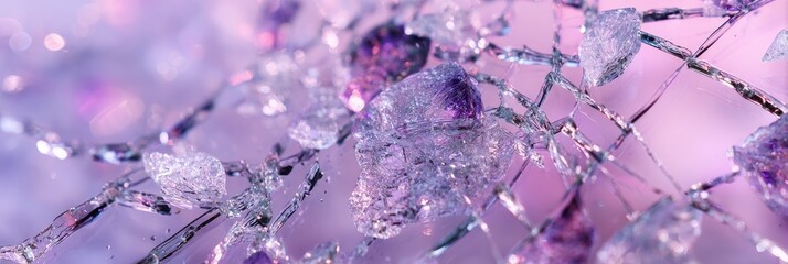 Broken glass, fragmented, purple and icy