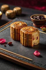 Delicious traditional Mid autumn dessert arrangement moon cake