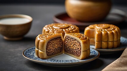 Delicious traditional Mid autumn dessert arrangement moon cake