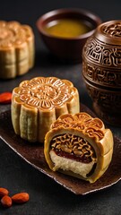 Delicious traditional Mid autumn dessert arrangement moon cake