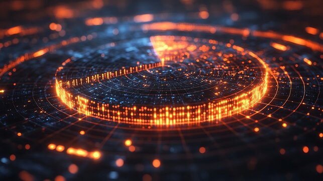 Glowing digital data circle with abstract connections