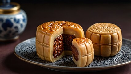 Delicious traditional Mid autumn dessert arrangement moon cake