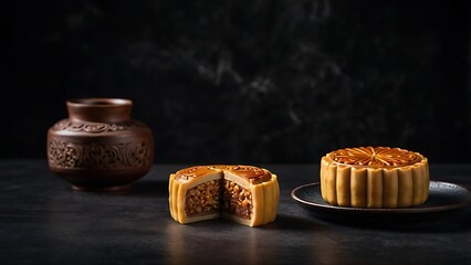 Delicious traditional Mid autumn dessert arrangement moon cake