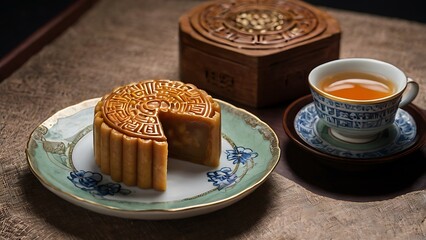 Delicious traditional Mid autumn dessert arrangement moon cake