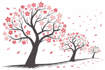 Cherry blossom trees with pink and red petals vector