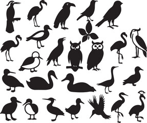 bird silhouette vector, flying birds collection, wild bird clipart, nature animal design, group flying birds svg, wildlife illustration art, outdoor bird artwork, bird in motion graphic, black birds s