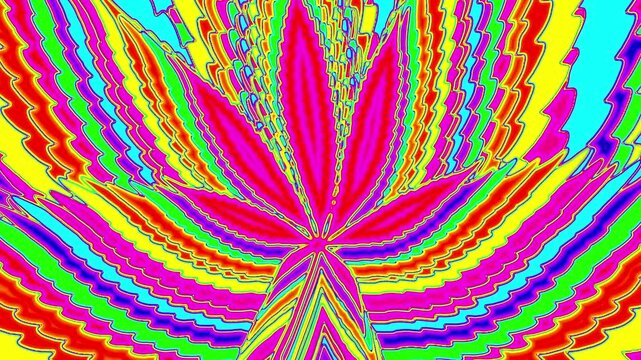 Psychedelic marijuana cannabis colorful pot leaf animation. Loop ready, or can be used as a transition or wipe.