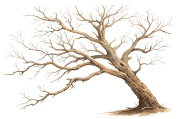 Obraz premium Watercolor illustration of a bare gnarled tree isolated on a white background