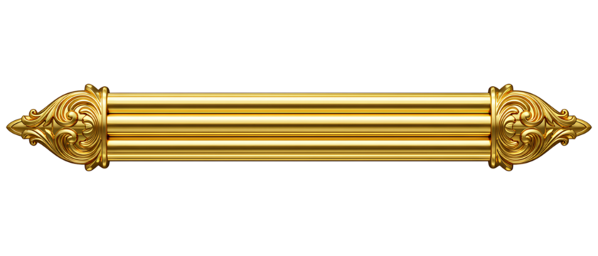 Golden Ornate Horizontal Design Element for Elegance and Grandeur isolated on transparent cutout background, cut out, png