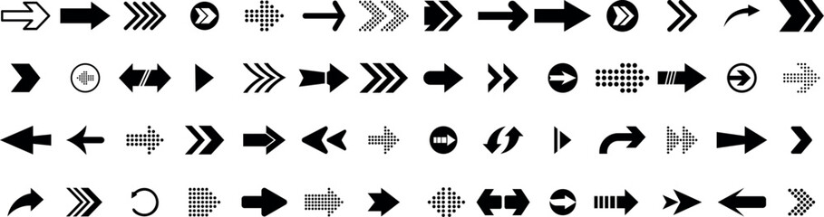 Arrow icon set. Arrow. Cursor. Black vector arrows icons. Collection different arrows sign. Modern simple arrows. Black arrow pointing to the right. Black direction pointer. Vector illustration
