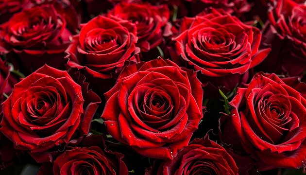 Close-up of many deep red roses