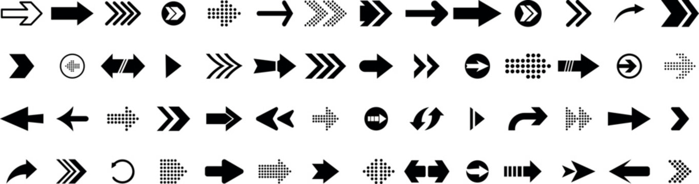 Arrow icon set. Arrow. Cursor. Black vector arrows icons. Collection different arrows sign. Modern simple arrows. Black arrow pointing to the right. Black direction pointer. Vector illustration