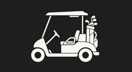 White golf cart with clubs on