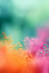 Vibrant abstract background featuring colorful flowers in soft focus, creating dreamy atmosphere