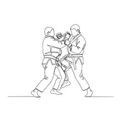 Martial arts combatants engaged in intense grappling competition.