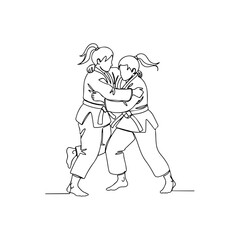 Two judo athletes in a grappling match competition.