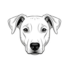 Detailed black and white illustration of a dogs face.