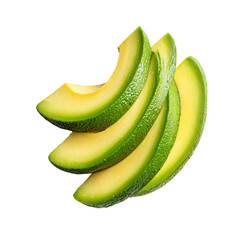 Png of three avocado slices isolated on transparent background, showcasing the creamy texture and vibrant green color