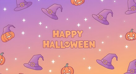 Cute Witch Hat Happy Halloween Background