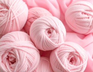Close-up of multiple balls of pink yarn