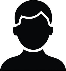 Simple black silhouette user profile icon representing a person head and shoulders for digital applications