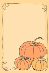 Line Art Pumpkin. Happy Halloween Holiday Greeting Card Element. Autumn Thanksgiving Party Mascot Contour. Seasonal Vegetable Food Icon. One Continuous Outline Drawing Modern Design. Halloween Decor	
