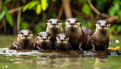 Close-up of otters in a waterway