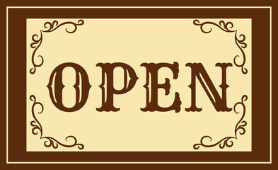 Vintage Open Signboard with Elegant Decorative Frame