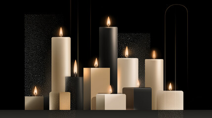 Illustration minimaliste moderne de Noël avec bougies élégantes et design géométrique