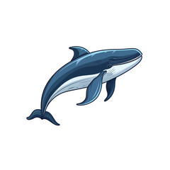 Simple flat color vector illustration of a whale in a calm ocean with a minimalist design aesthetic