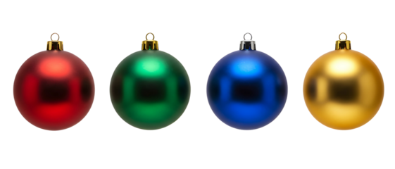 set of four colorful Christmas ball ornaments. Isolated on transparent background, png