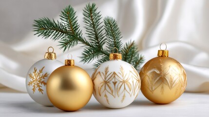 Christmas decorations with gold and white baubles