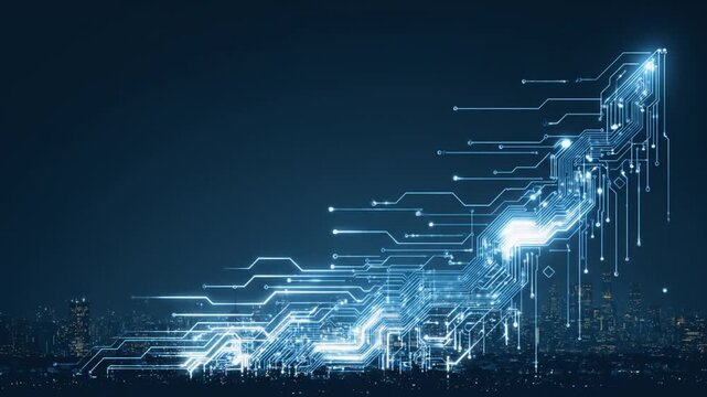 Digital arrow ascending technological growth and data visualization