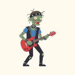 Animated Zombie Character Playing Electric Guitar Against Simplistic Background For Halloween