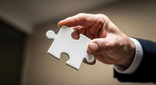 Business Solution Concept, A Man Holding a Puzzle Piece for Success - Powered by Adobe