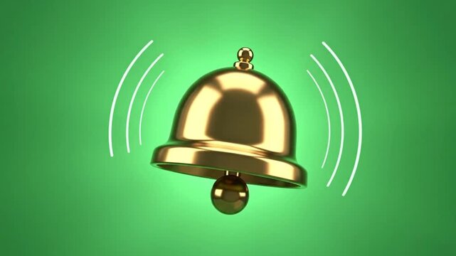 Golden Bell Ringing Sound Waves Animation Green Background ringing bell