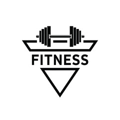 Vector art of a minimalist fitness logo featuring a barbell and geometric shapes, conveying strength and dedication to health and wellness