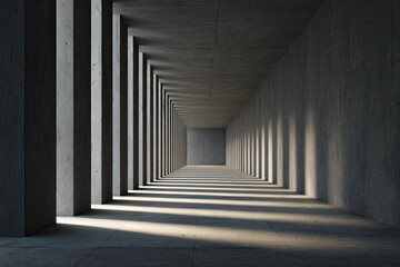 Concrete hallway with columns, light, and shadow interplay