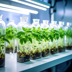 Plants in lab containers