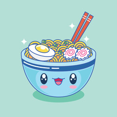 Cute kawaii ramen noodle cartoon illustration
