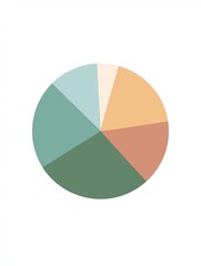 Fototapeta premium Pie chart, which is a circular shape with six sections. the sections are arranged in a radial pattern, with each section having a different color - green, orange, pink, and light blue.