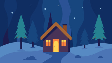House in a winter landscape at nighttime