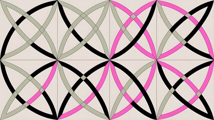 Intricate geometric pattern featuring intersecting circles and curves, creating a visually complex and aesthetically pleasing design on a neutral background