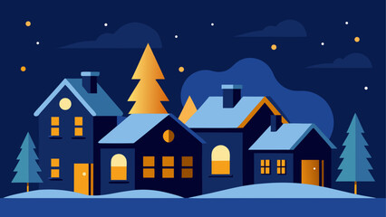 Fototapeta premium Winter town with houses and christmas trees